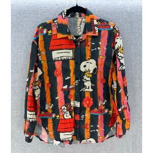 Ethnic Women's sz L SNOOPY Button Down Oversized Shirt Colorful Peanuts Cotton